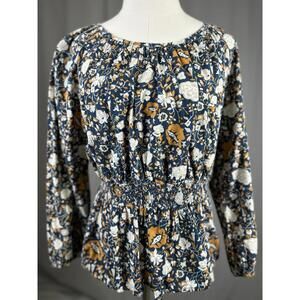 Universal Thread Womens Teal Floral Blouse Lng Sleeve Sz L Cottagecore Fall Boho